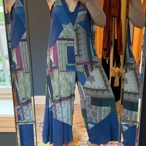 Free People Blue Patterned Jumpsuit